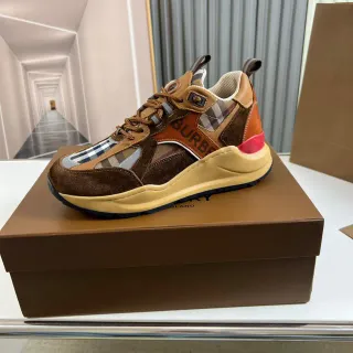 Burberry Brown Beige Sole Mixed-Material Upper Chunky Sneakers