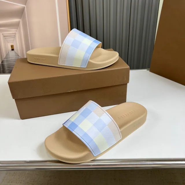 Burberry Check Slide Beige and Pastel Blue Slippers 4
