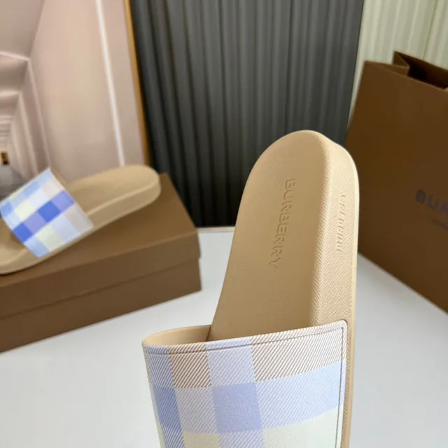 Burberry Check Slide Beige and Pastel Blue Slippers 8