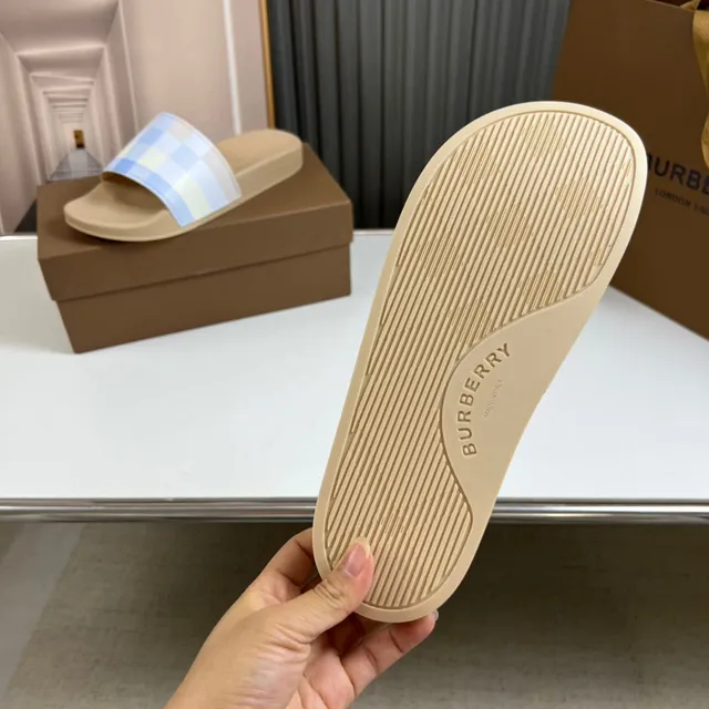 Burberry Check Slide Beige and Pastel Blue Slippers 9