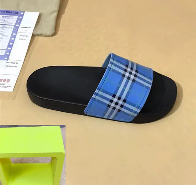 Burberry Check Slide Black and Blue Plaid Slippers 4