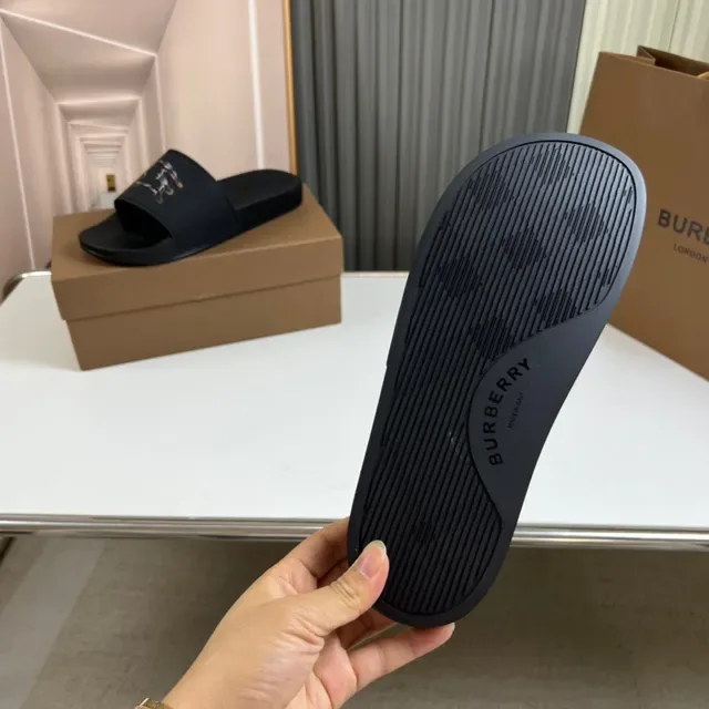 Burberry Horseferry Print Slide Black Embroidered Motif Slippers 8