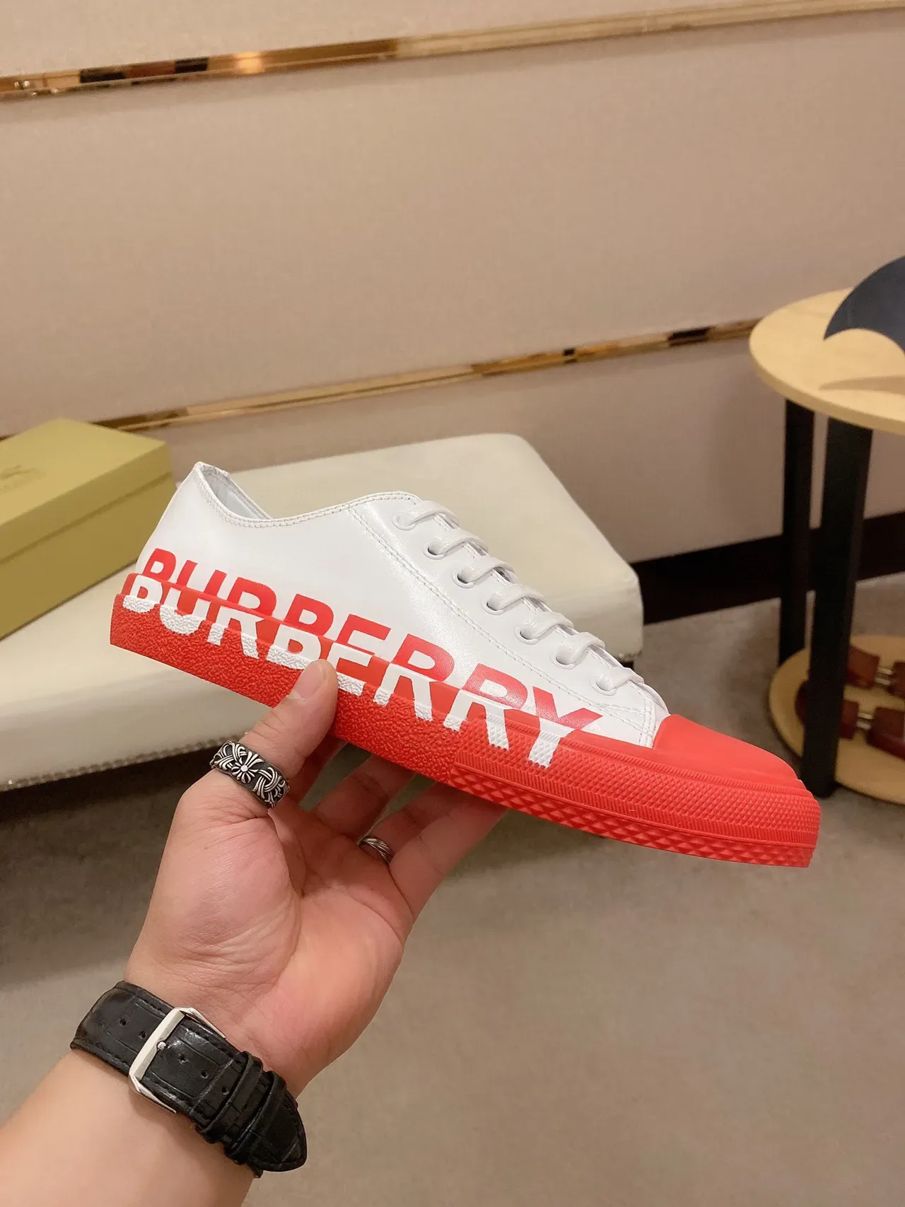 Burberry Logo-Print White and Red Lifestyle Sneakers 7