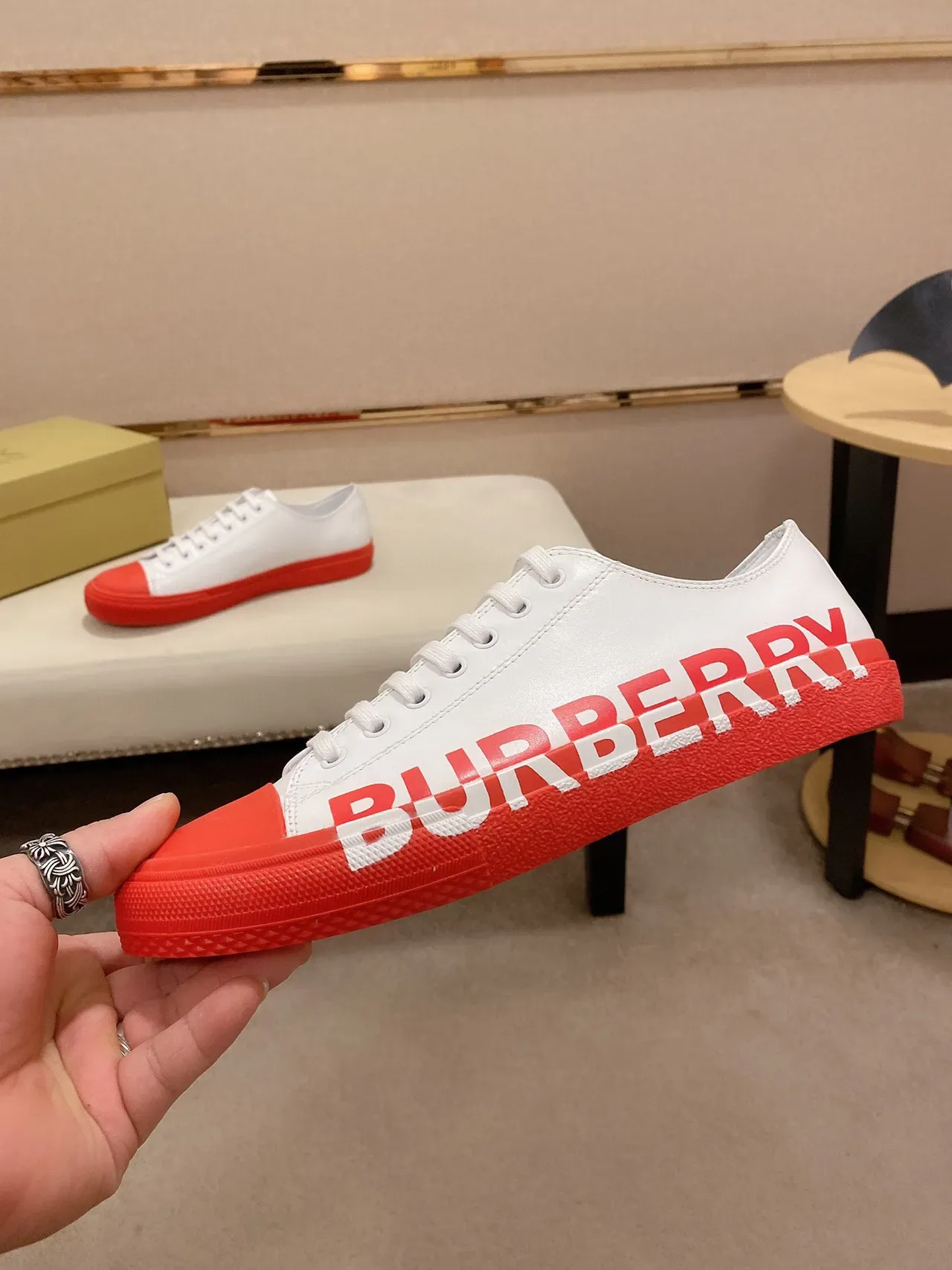Burberry Logo-Print White and Red Lifestyle Sneakers 8