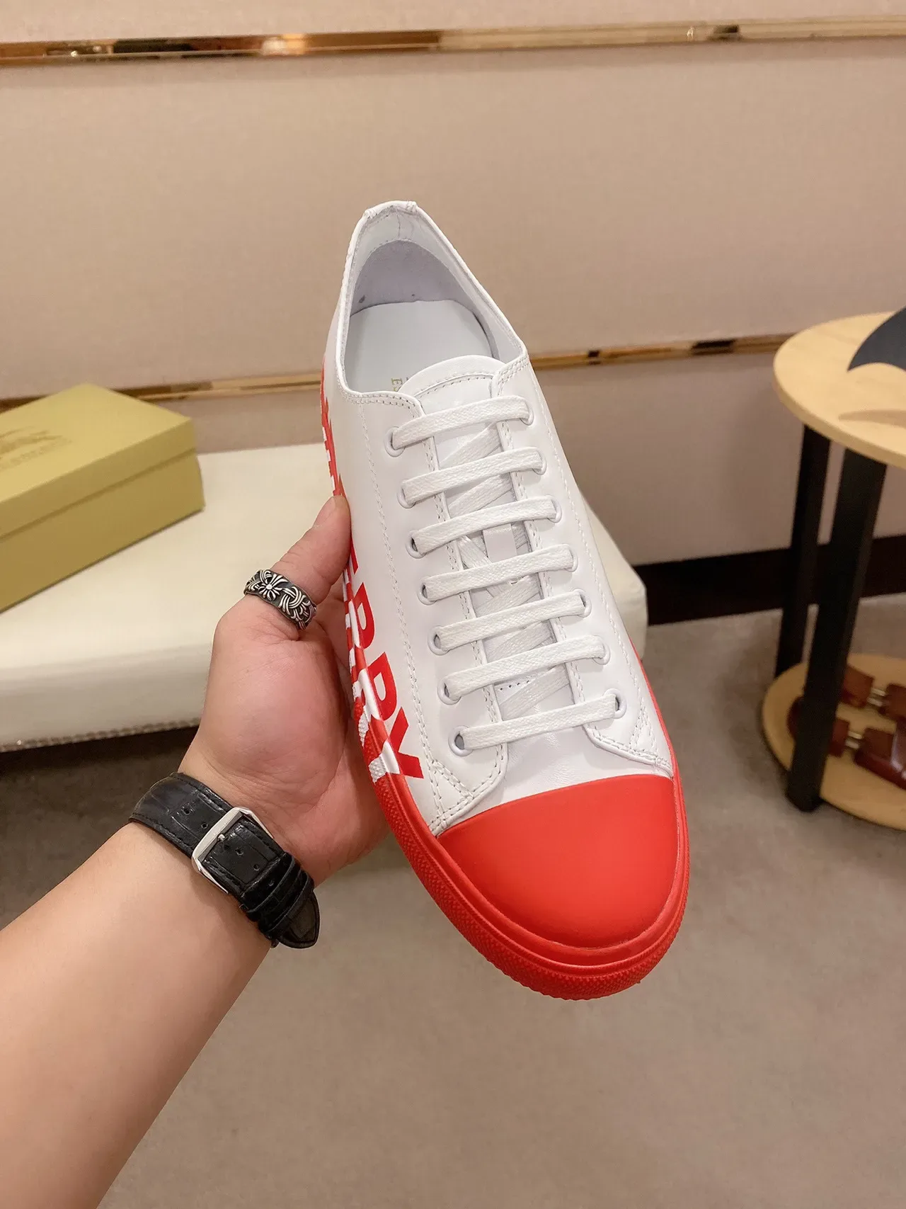 Burberry Logo-Print White and Red Lifestyle Sneakers 9