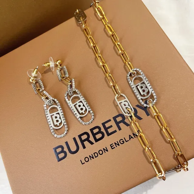 Burberry Silver Gold Monogrammed Oval Drop Pavé Crystal-Encrusted Earrings 6