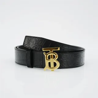 Burberry TB Belt Ceinture en cuir noir à motif crocodile embossé