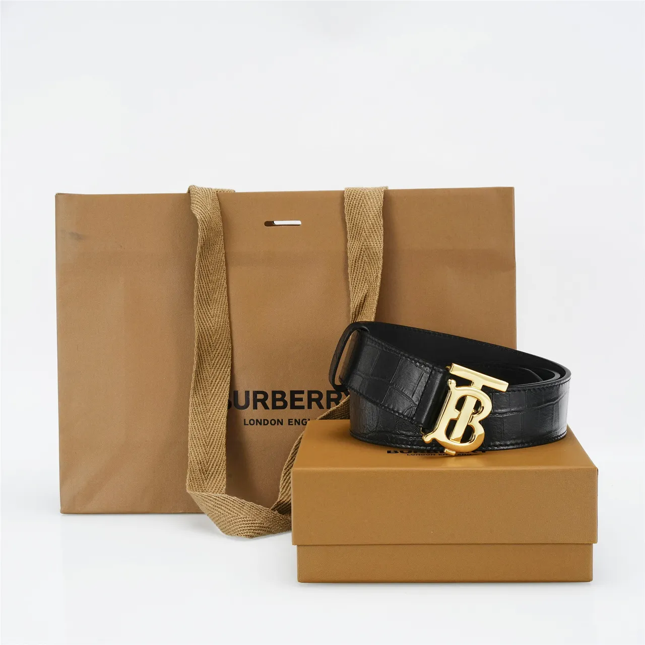 Burberry TB Belt Black Croc-Embossed Leather Belt 4