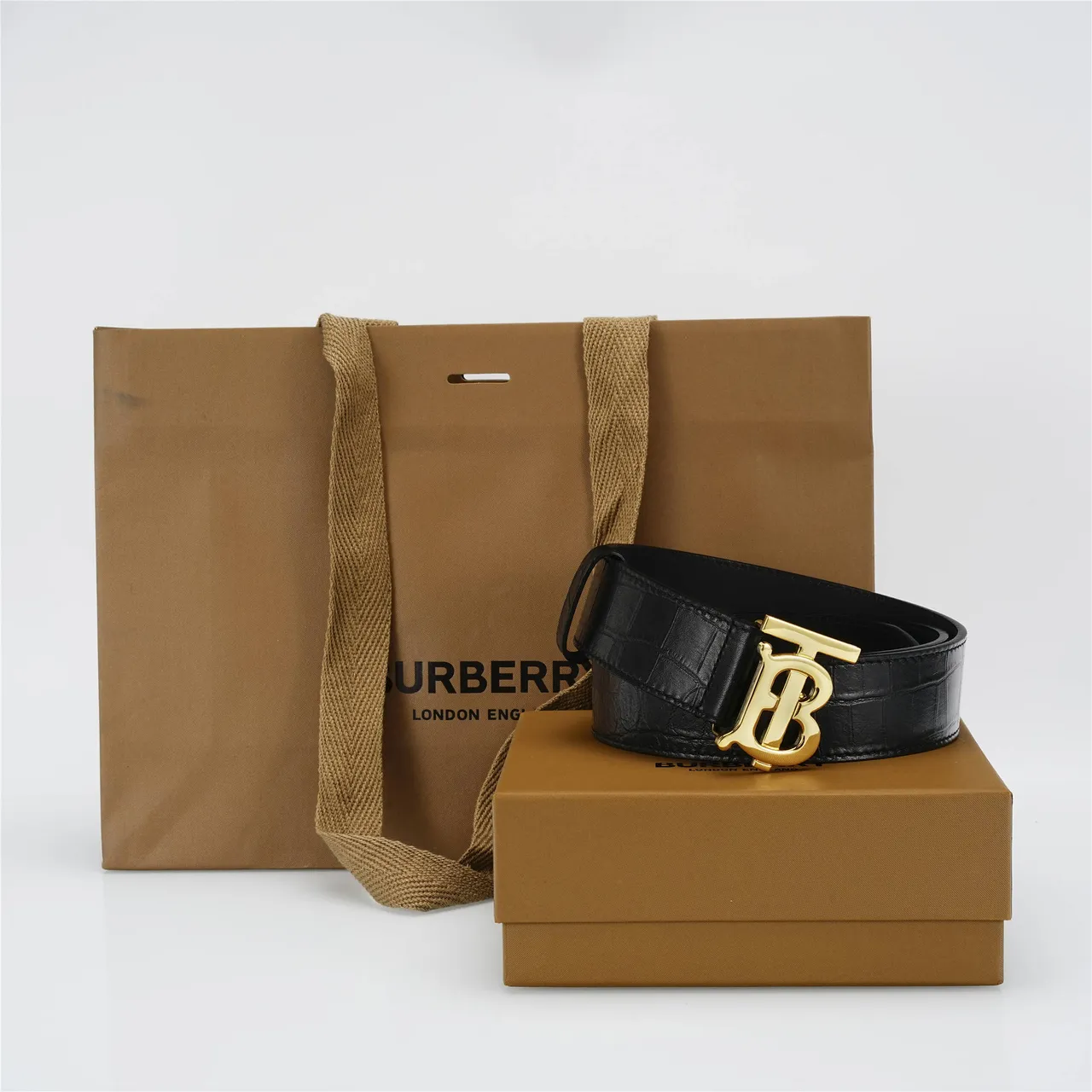 Burberry TB Belt Black Croc-Embossed Leather Belt 5