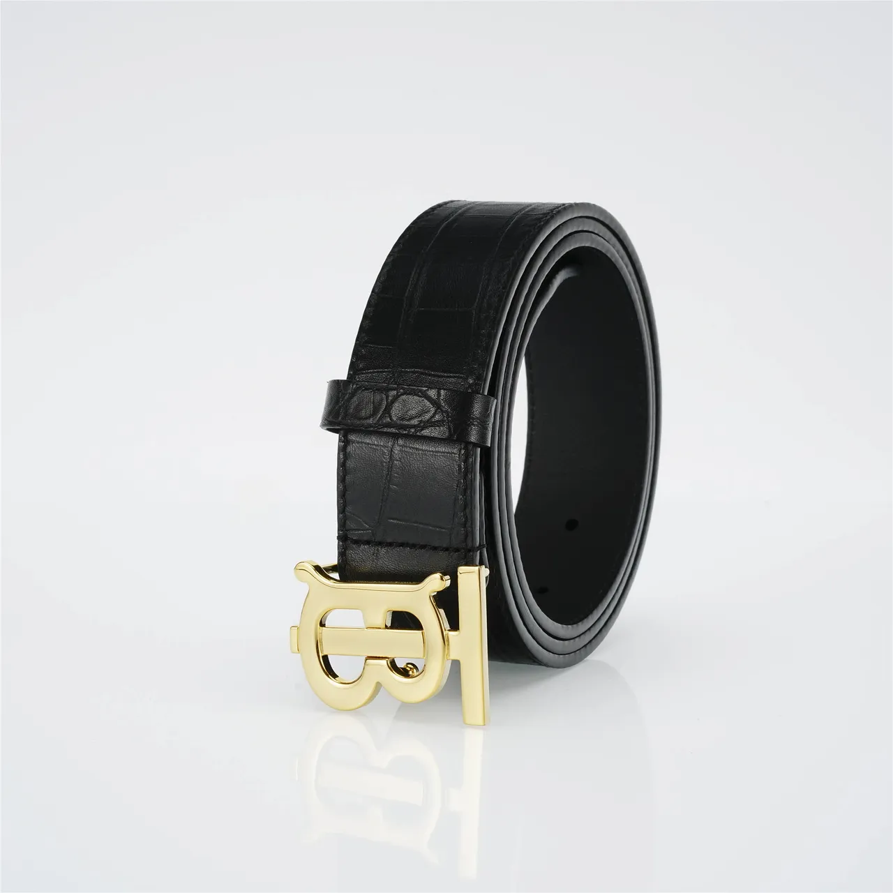 Burberry TB Belt Black Croc-Embossed Leather Belt 6