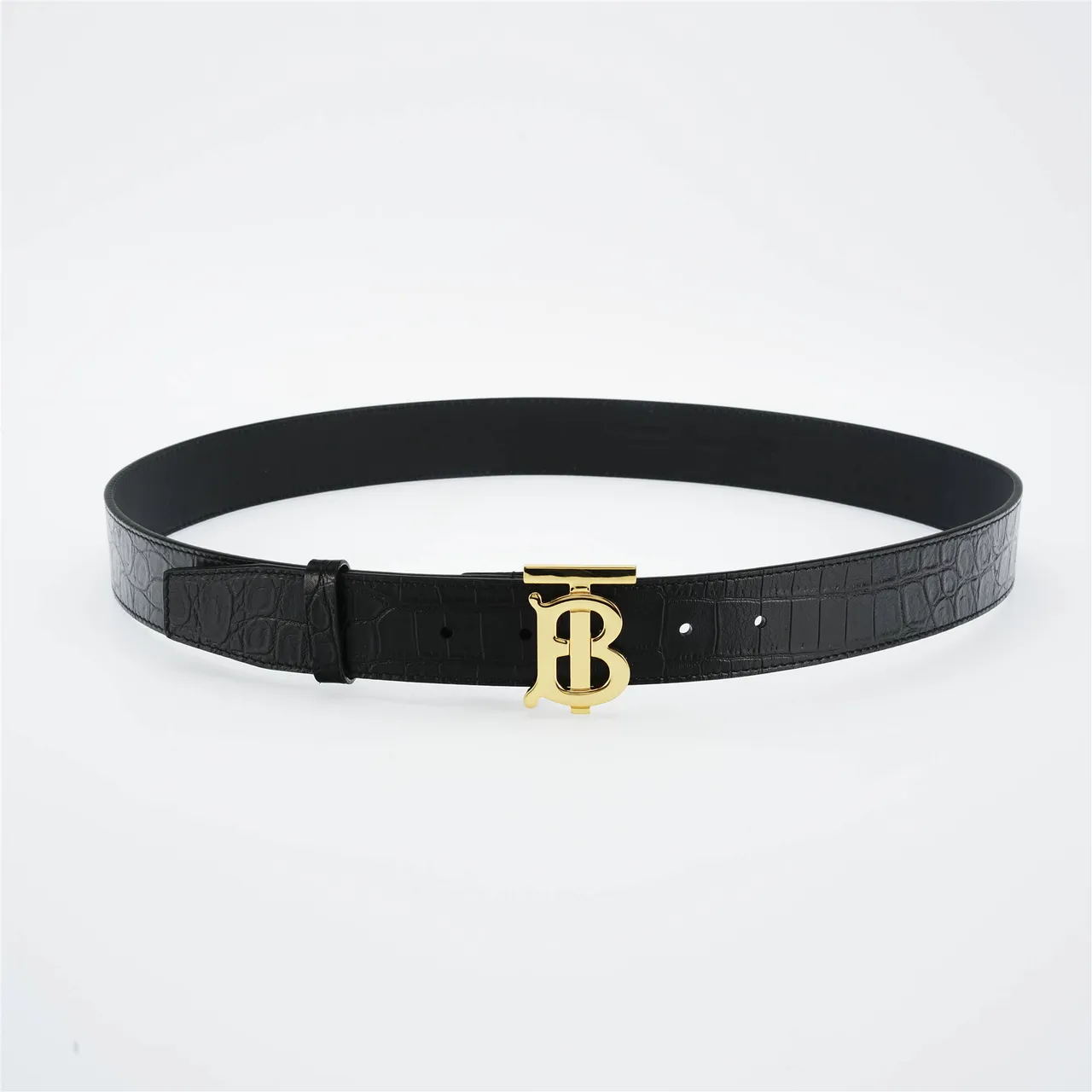 Burberry TB Belt Black Croc-Embossed Leather Belt 9