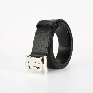 Burberry TB Belt Ceinture Noire Embossed Monogram Cuir