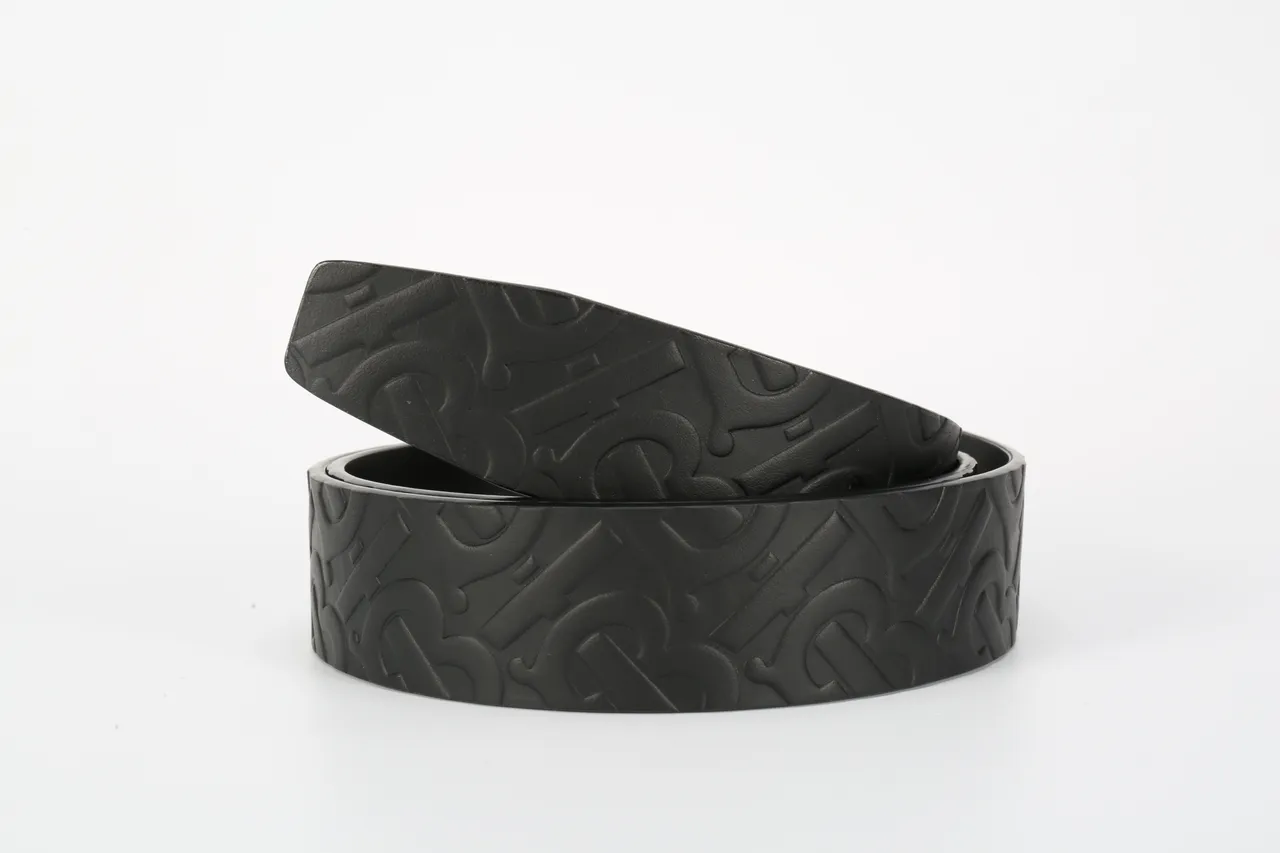 Burberry TB Belt Black Embossed Monogram Leather Belt 5