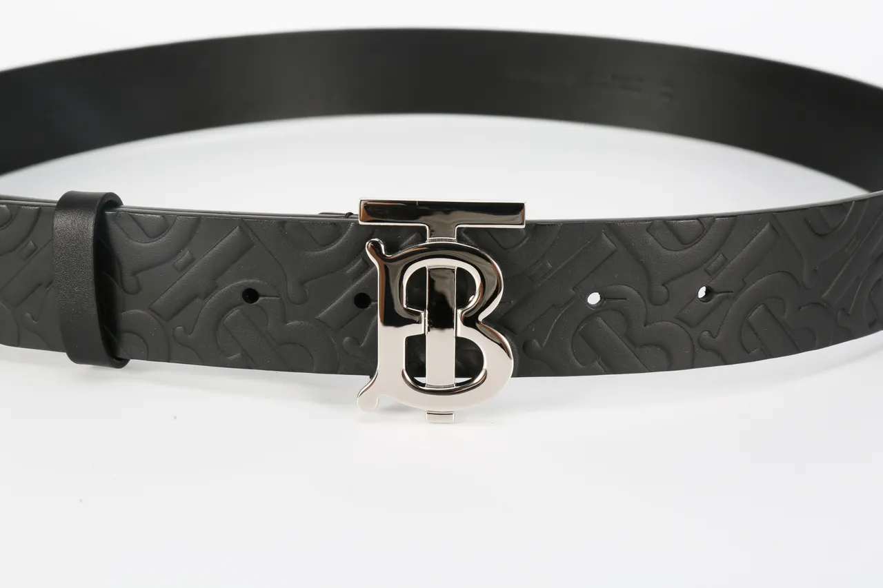 Burberry TB Belt Black Embossed Monogram Leather Belt 8