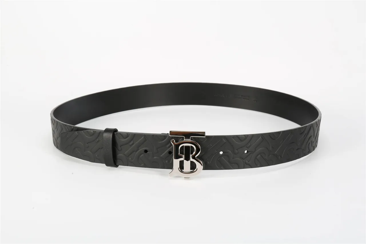 Burberry TB Belt Black Embossed Monogram Leather Belt 18