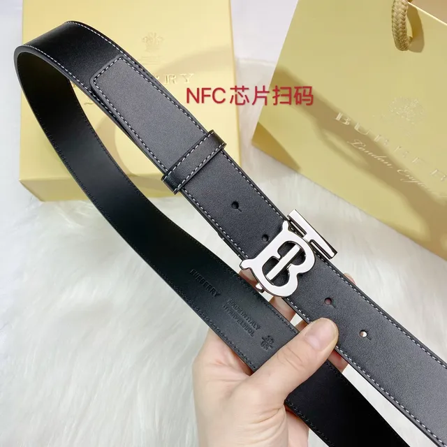 Burberry TB cinto preto branco monograma fivela costura contraste cinto de couro 2