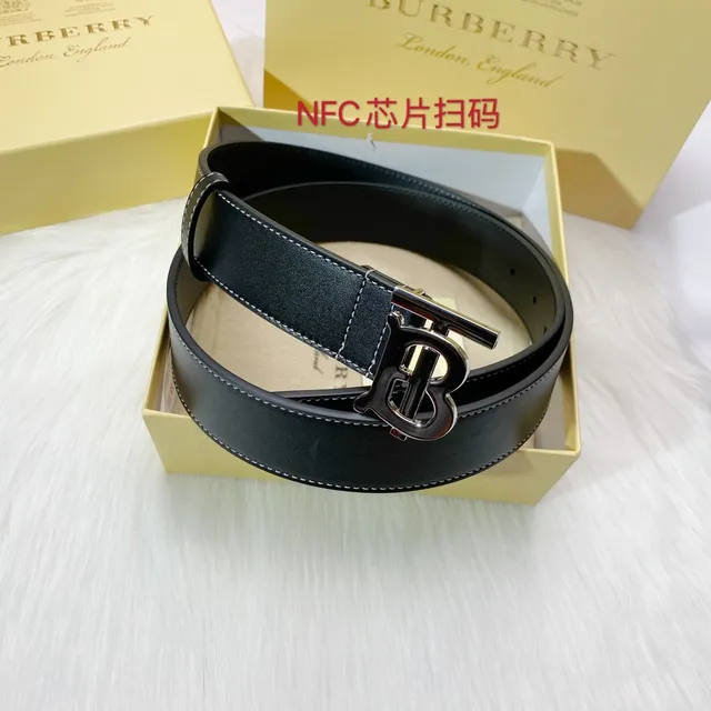 Burberry TB cinto preto branco monograma fivela costura contraste cinto de couro 8