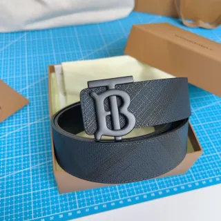 Burberry TB Belt Charcoal Gray Check Leather Belt