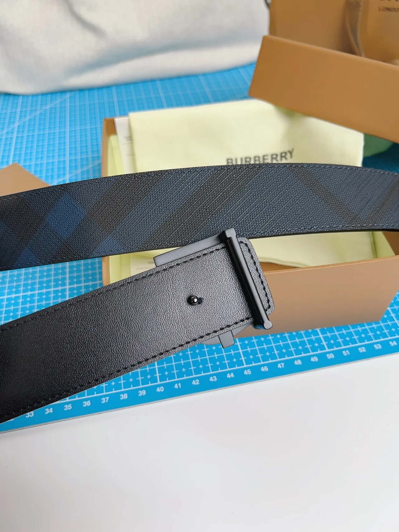 Burberry TB Belt Charcoal Gray Check Leather Belt 8