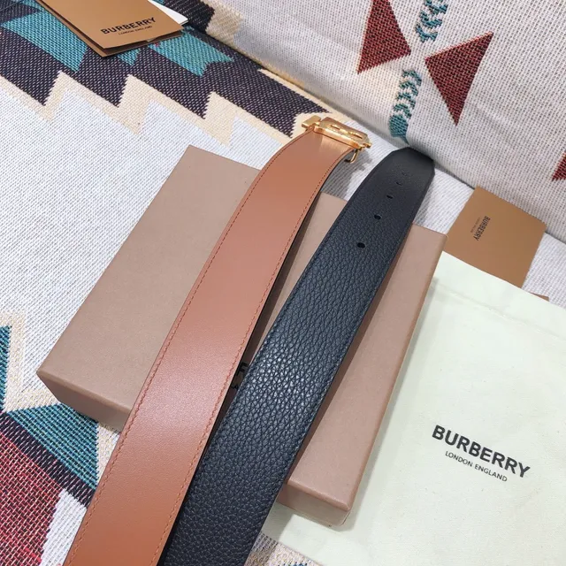 Burberry TB Belt Couro Bege Fivela Dourada Couro Cinto 4