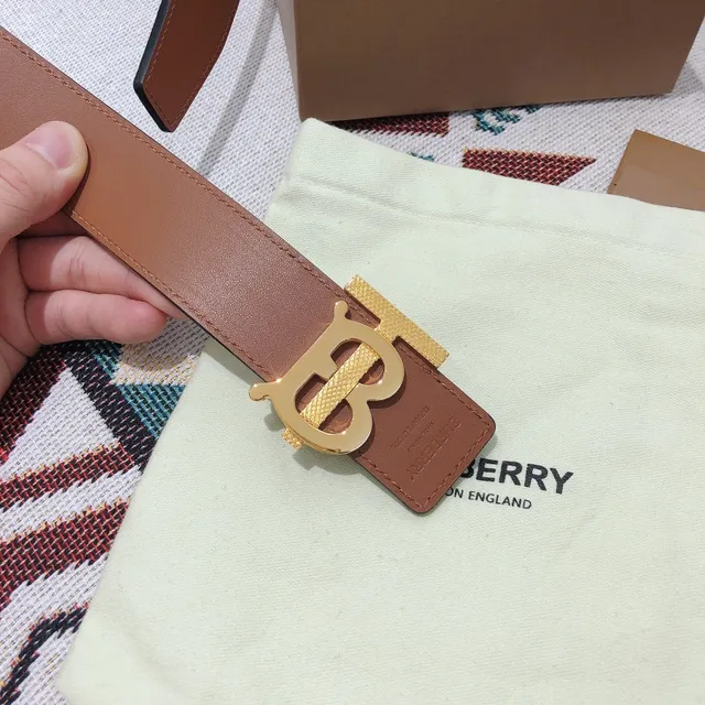 Burberry TB Belt Couro Bege Fivela Dourada Couro Cinto 6