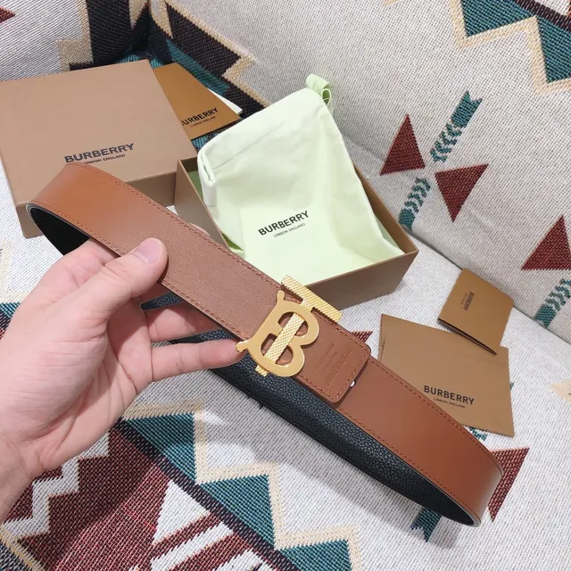 Burberry TB Belt Couro Bege Fivela Dourada Couro Cinto 8