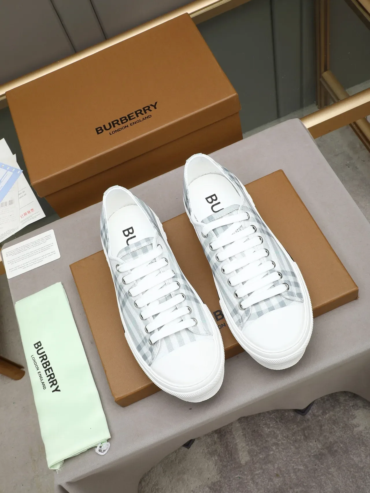 Burberry সাদা নীল চেক প্যাটার্ন ক্যানভাস প্ল্যাটফর্ম লাইফস্টাইল স্নিকার 2