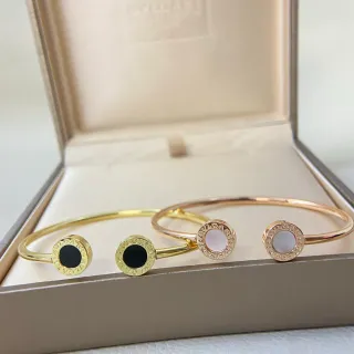 Bvlgari B.zero1 Gold Black Thin Rigid Bangle Circular Engraved Bezel Bracelet