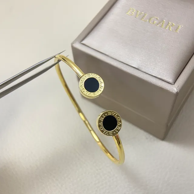 Bvlgari B.zero1 Gold Black Thin Rigid Bangle Circular Engraved Bezel Bracelet 3