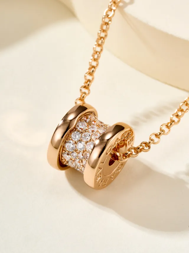 Bvlgari B.zero1 Pavé Diamond 圆柱形吊坠项链 12