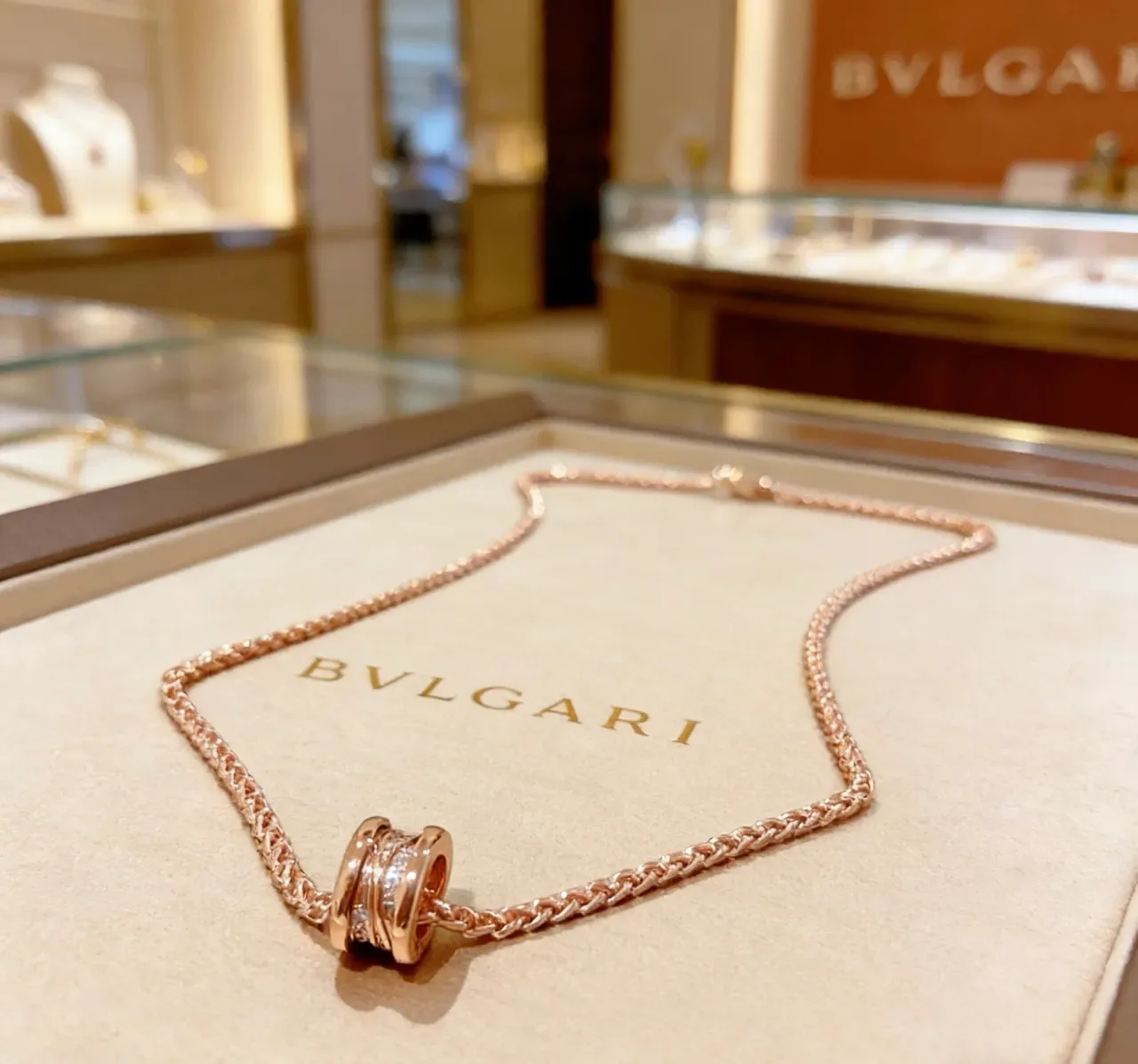 Bvlgari B.zero1 Rose Gold Braided Chain Pavé Pendant Necklace 3