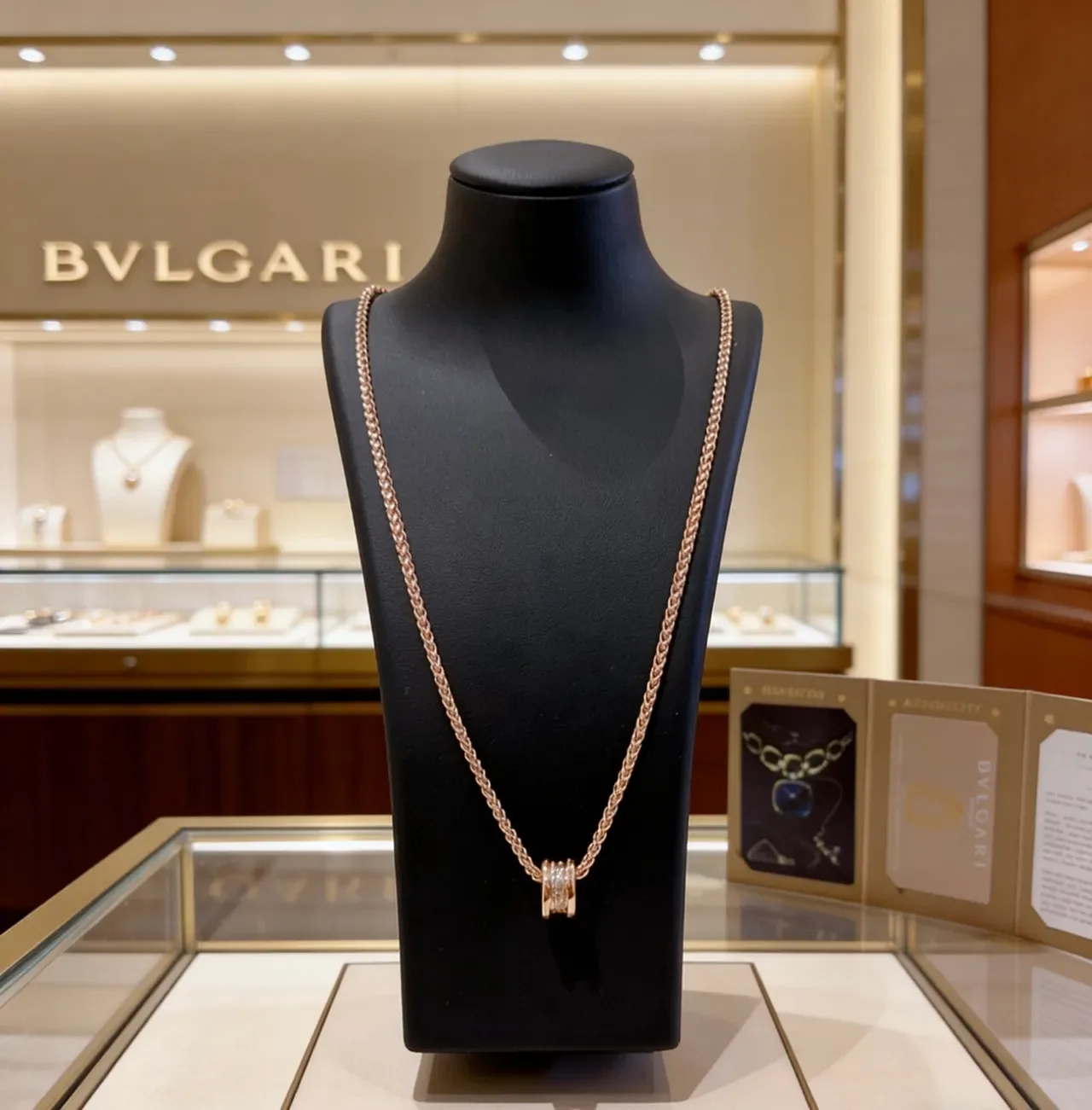 Bvlgari B.zero1 Rose Gold Braided Chain Pavé Pendant Necklace 6