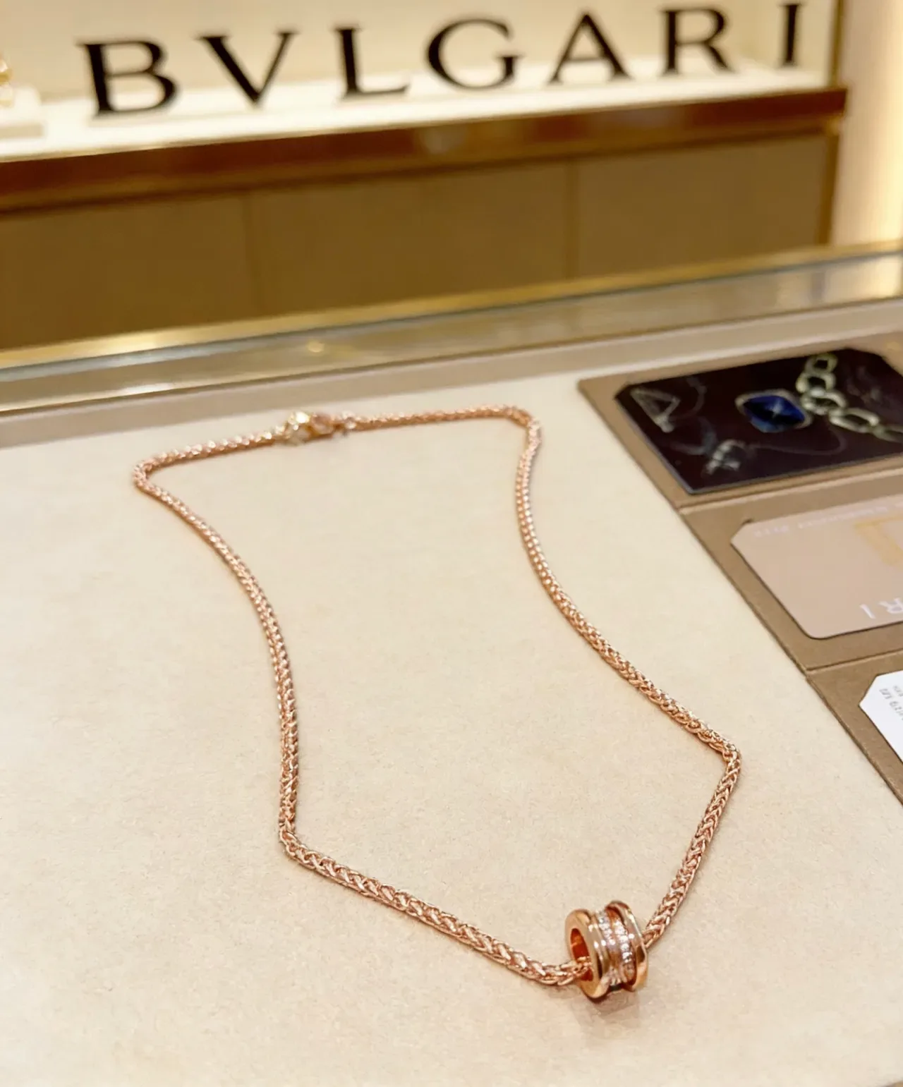 Bvlgari B.zero1 Rose Gold Braided Chain Pavé Pendant Necklace 9