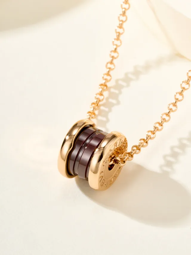 Bvlgari B.zero1 তিন রিং বার্গান্ডি সিরামিক এবং সোনার নেকলেস 11