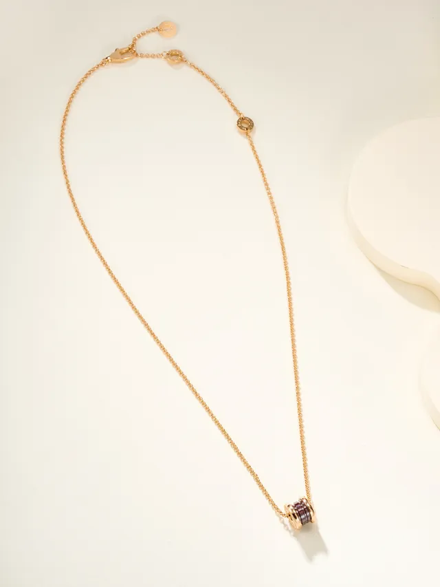 Bvlgari B.zero1 তিন রিং বার্গান্ডি সিরামিক এবং সোনার নেকলেস 13