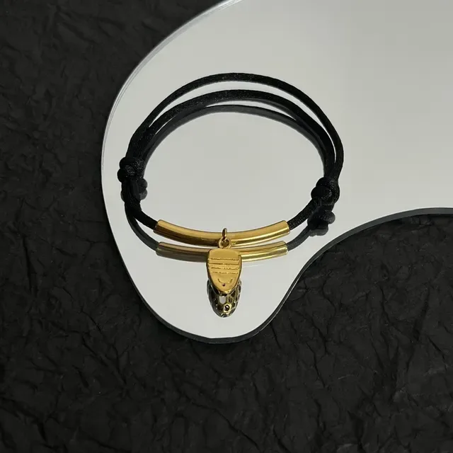 Bvlgari काला कॉर्ड और गोल्ड-टोन बार पेंडेंट ब्रेसलेट 3