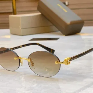 Bvlgari Brown Gold Rimless Oval Tortoiseshell Temples Sunglasses