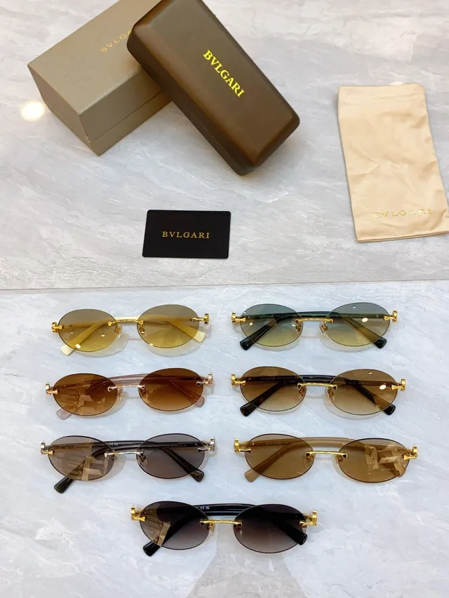 Bvlgari Brown Gold Rimless Oval Tortoiseshell Temples Sunglasses 3
