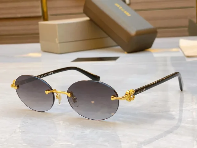 Bvlgari Brown Gold Rimless Oval Tortoiseshell Temples Sunglasses 4