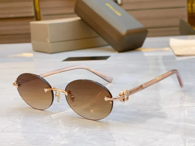 Bvlgari Brown Gold Rimless Oval Tortoiseshell Temples Sunglasses 5