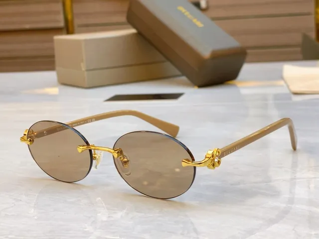 Bvlgari Brown Gold Rimless Oval Tortoiseshell Temples Sunglasses 6