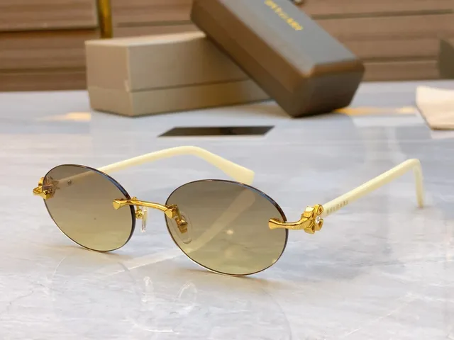 Bvlgari Brown Gold Rimless Oval Tortoiseshell Temples Sunglasses 7