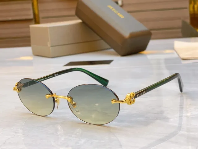 Bvlgari Brown Gold Rimless Oval Tortoiseshell Temples Sunglasses 9