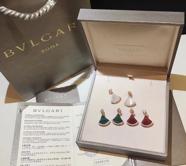 Bvlgari Divas’ Dream 扇形 孔雀石 白红 耳环 2