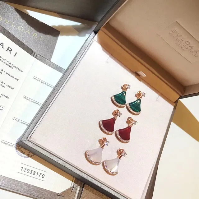 Bvlgari Divas’ Dream 扇形 孔雀石 白红 耳环 7