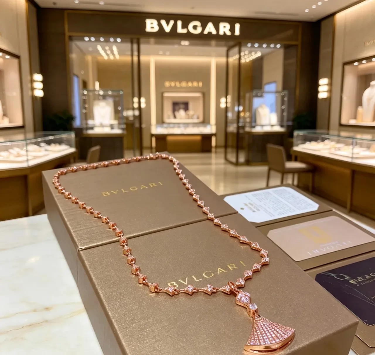 Bvlgari Divas’ Dream قلادة مروحة مرصعة بالماس باللون الذهبي الوردي 9
