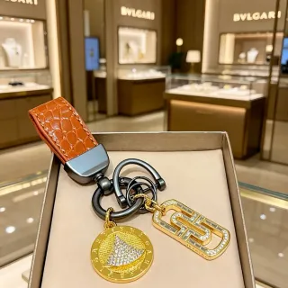 Bvlgari Gold Brown Pavé-Set Charms Crocodile-Embossed Leather Strap Jewelry