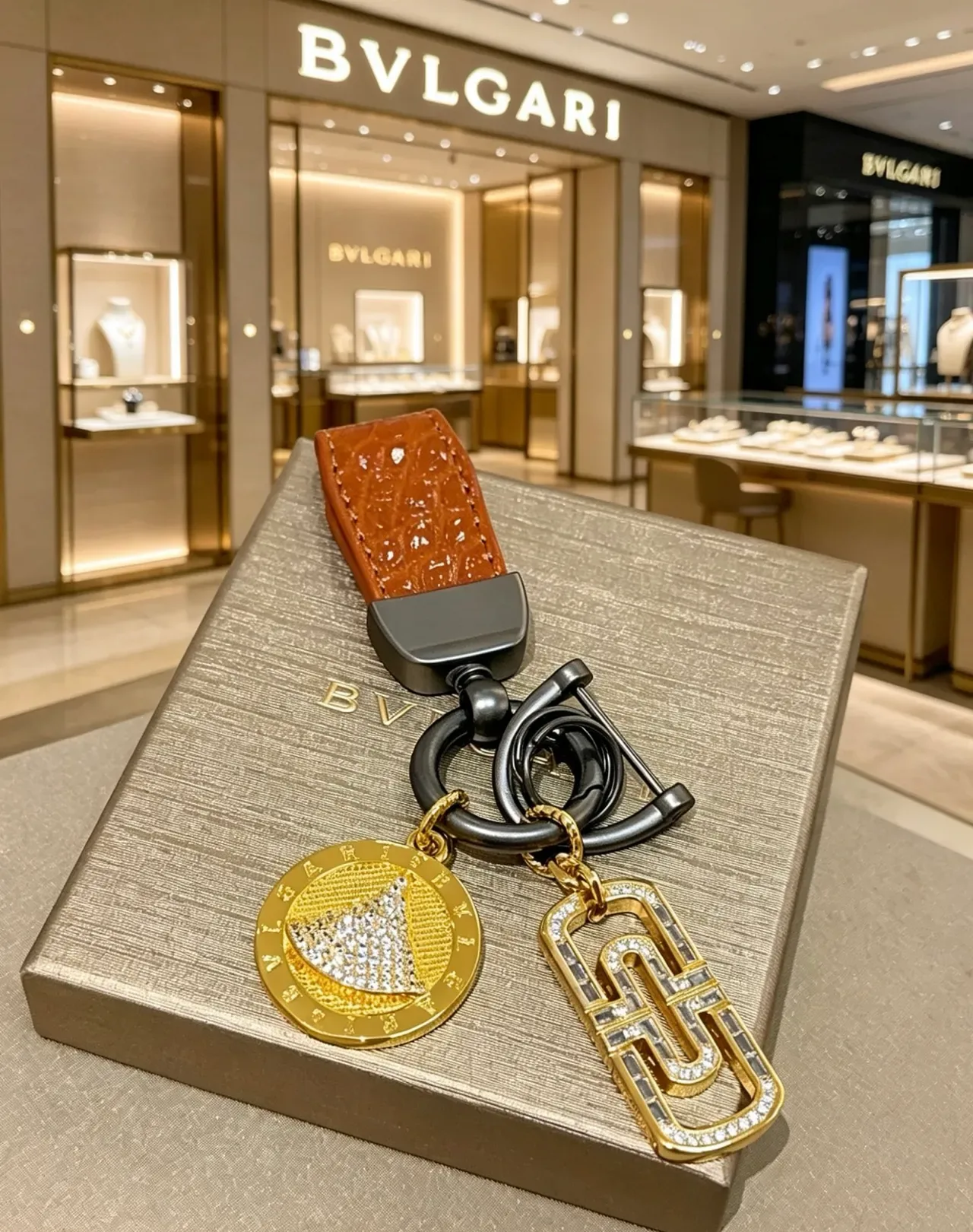 Bvlgari ذهبي بني Pavé-Set Charms جلد تمساح مغطاة بلور حزام مجوهرات 3