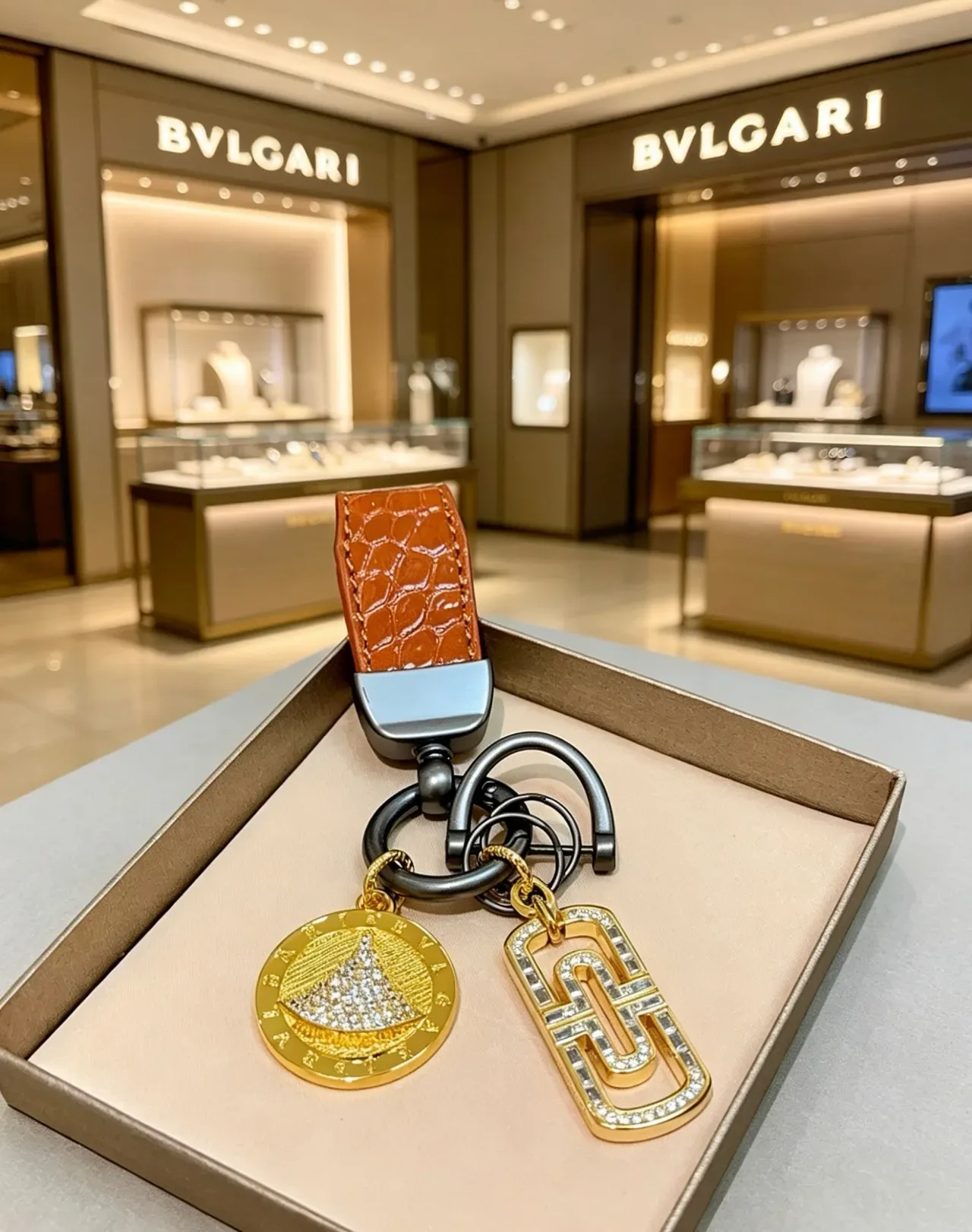 Bvlgari ذهبي بني Pavé-Set Charms جلد تمساح مغطاة بلور حزام مجوهرات 5