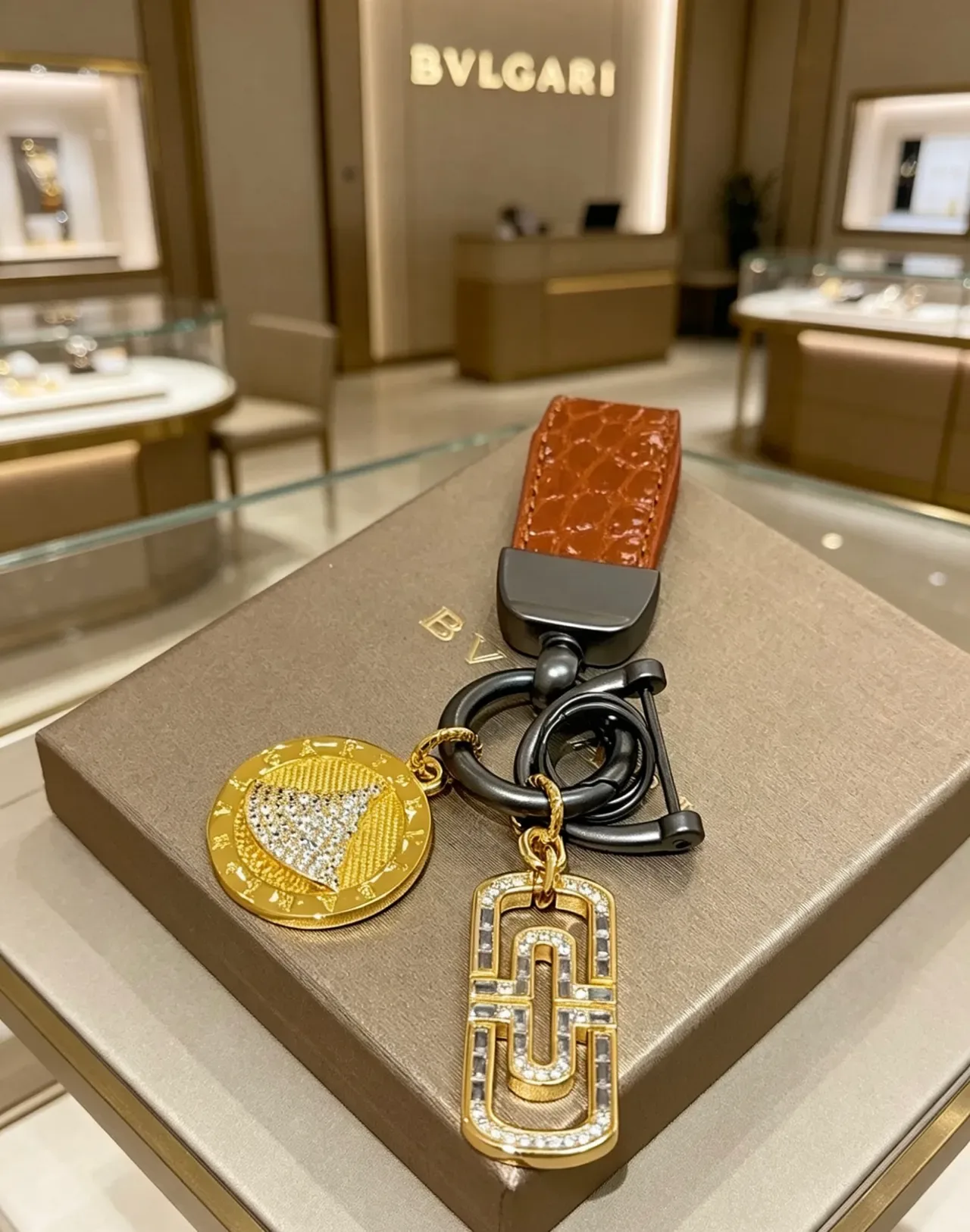 Bvlgari ذهبي بني Pavé-Set Charms جلد تمساح مغطاة بلور حزام مجوهرات 6